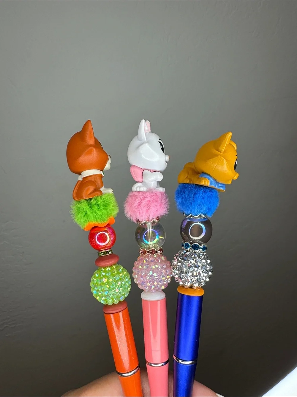 Cute Cat Pom-Pom Ballpoint Pen Set - Pink, Orange, Blue